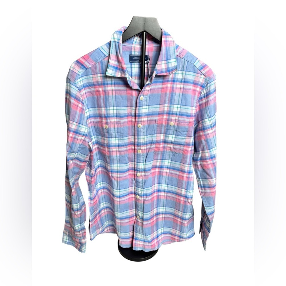 Vineyard Vines Men’s Plaid Linen-Blend Button Down Shirt Med Coastal Prep I48
